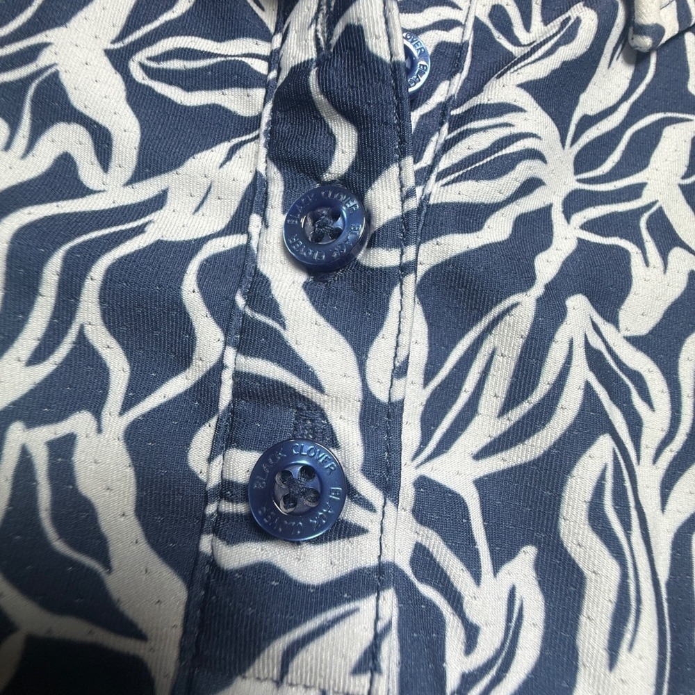 Black Clover Womens Navy White Floral Golf Polo Shirt Size Large Performance L - Picture 7 of 10